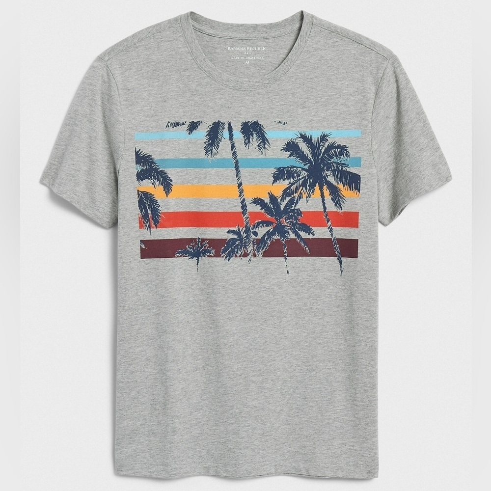 Banana Republic Factory Men S Gray Palm Stripes Graphic Short Sleeve T-Shirt